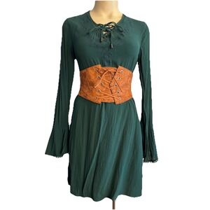 Renaissance Dress Emerald Green Renn Fare With Corset Women's Size Small Fantasy